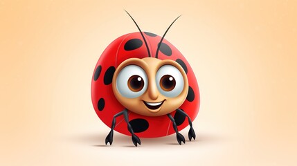 Poster -  a cartoon ladybug with big eyes on a yellow background.  generative ai