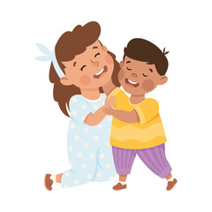 Sticker - Little Boy and Girl Hugging Together Feel Happy Vector Illustration