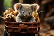 adorable baby koala in a baby stroller