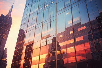 Canvas Print - A view of a city at sunset from a high rise building. Generative AI.