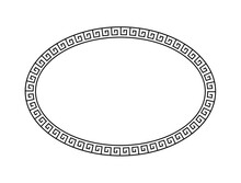 Oval Greek Pattern. Roman Ellipse Frame. Outline Greece Border Isolated On White Background. Round Greec Boarder For Design Prints. Circular Ancient Ornament. Fret Rome Key. Vector Illustration