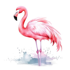 Canvas Print - Watercolor pink flamingo isolated