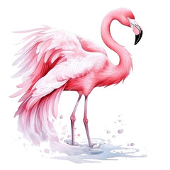 Canvas Print - Watercolor pink flamingo isolated