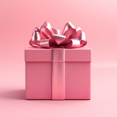 Wall Mural - Pink gift box on pink background with copy space. Illustration  | Generative AI