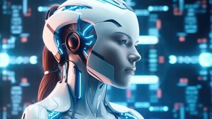Fototapete - Artificial intelligence, Chatbot Chat with AI, Technology smart robot, Futuristic abstract background for Business Science and technology.