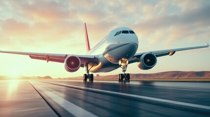 Poster - Airplane taking off from the airport.
