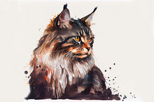 Maine Coon Cat. Watercolor. Generative AI