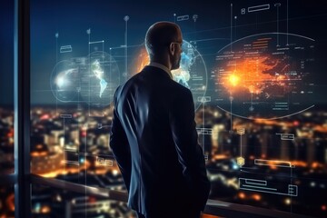 Aufkleber - Businessman planning business investment growth management concept on virtual screens, Futuristic abstract background for Business Science and technology.