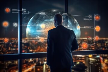 Aufkleber - Businessman planning business investment growth management concept on virtual screens, Futuristic abstract background for Business Science and technology.