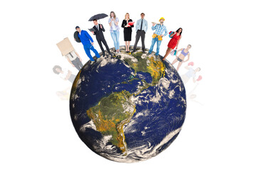 Sticker - Digital png illustration of globe with diverse people on transparent background