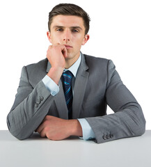 Poster - Digital png photo of focused caucasian businessman sitting on transparent background
