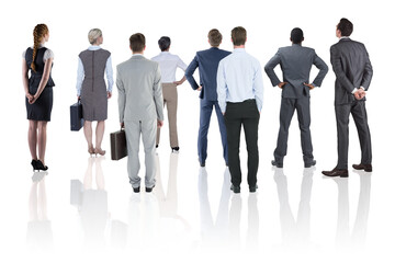Poster - Digital png photo of back of diverse group of people on transparent background