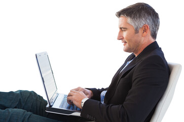 Aufkleber - digital png photo of caucasian man using laptop on transparent background