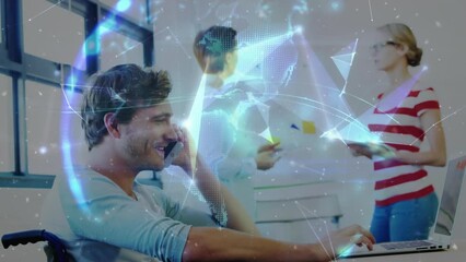 Poster - Animation of financial data processing over diverse business people in office
