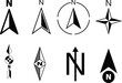 North arrow icon set. GPS north pointer for navigation signs. Compass north arrow.
