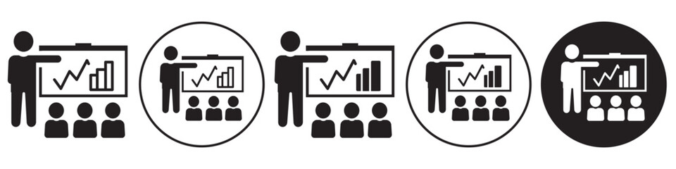 Poster - Presentation symbol Icon. Vector sign of person explaining the growth of company business through corporate seminar. Logo of training workshop session to learn by an expert statistic instructor 