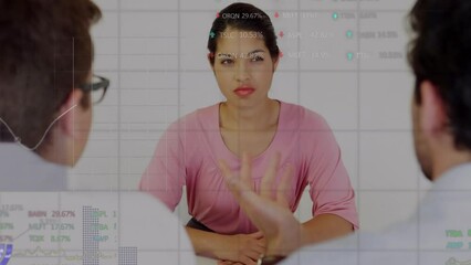 Poster - Animation of financial data processing over diverse business people in office