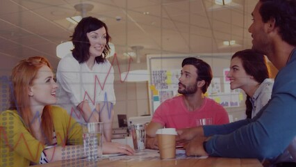 Poster - Animation of financial data processing over diverse business people in office