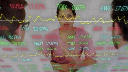 Poster - Animation of financial data processing over diverse business people in office