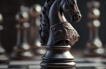 A Close-up Of A Chess Board With A Knight Piece On It. Generative Ai