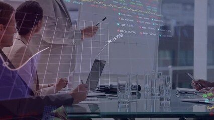 Poster - Animation of stock market data processing against caucasian senior businesman giving a presentation