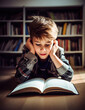 © Lubo Ivanko - Small boy lying on the floor, reading a book. Generative AI