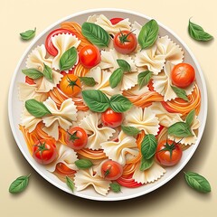 Wall Mural - Pasta colored farfalle salad with tomatoes, mozzarella and basil. Illustration | Generative AI