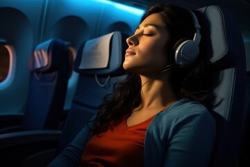 Poster - Girl in cabin wearing headphones
