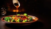 Stir-fry The Broccoli With The Sauce Poured Over