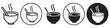 Soup Bowl symbol Icon. Steam soup in pot or cup with spoon and hot air or vapor coming out of it. Vector set of Traditional Chinese pasta or noodle with curry serving in dinner or lunch