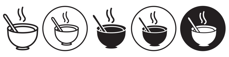 Wall Mural - soup bowl symbol icon. steam soup in pot or cup with spoon and hot air or vapor coming out of it. ve