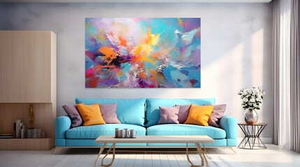 Splashes of bright paint on the canvas. Interior painting. Beautiful background 
