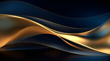 Gold And Navy Blue Waves Abstract Luxury Background For Copy Space Text. Golden Colors Curves Backdrop 
