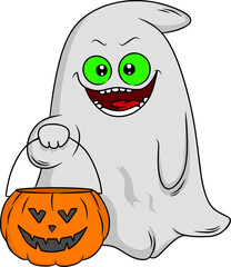 Sticker - Halloween ghost cartoon character vector illustration