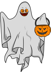 Sticker - Halloween ghost cartoon character vector illustration