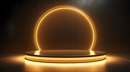 Golden circle podium with light effect
