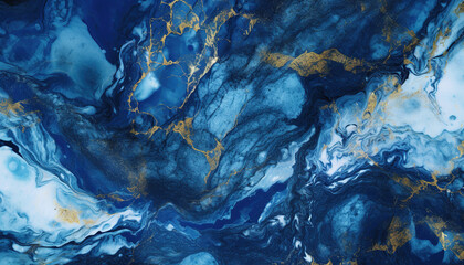 Sticker - marine blue ocean swirls fluid acrylic paint luxury background texture pattern background wallpaper