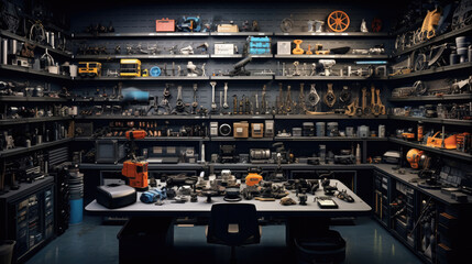 interior garage with mechanic tools