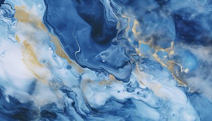 Sticker - marine blue ocean swirls fluid acrylic paint luxury background texture pattern background wallpaper