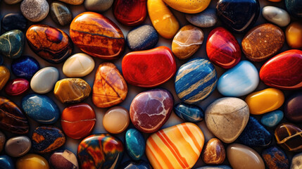 A collection of different colored stones arranged in an artistic pattern