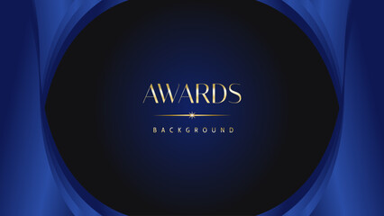 Dark blue golden royal awards graphics background. Lines growing elegant shine spark. Luxury premium corporate abstract design template.