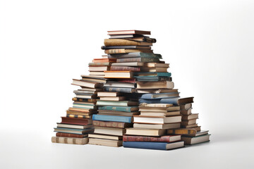 Stack of books on white background