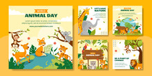 World Animal Day Social Media Post Flat Cartoon Hand Drawn Templates Background Illustration