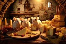 Mice Having A Picnic In A Cheese Factory.