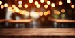 © Thares2020 - Urban Lifestyle in Blurred Background. Cafe Ambience with Wooden Tables and Bokeh Lights