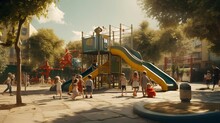A Group Of People Playing On A Playground