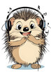cute porcupine is shown listening to music