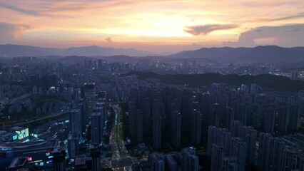 Sticker - Aerial view modern city street and buildings in Fuzhou, China