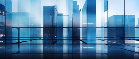 Wall Mural - Empty High-rise modern business office skyscrapers with large bright windows. in commercial district with blue sky generated by AI