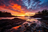 Fototapeta  - Majestic rocky shore on the Pacific coast at sunset